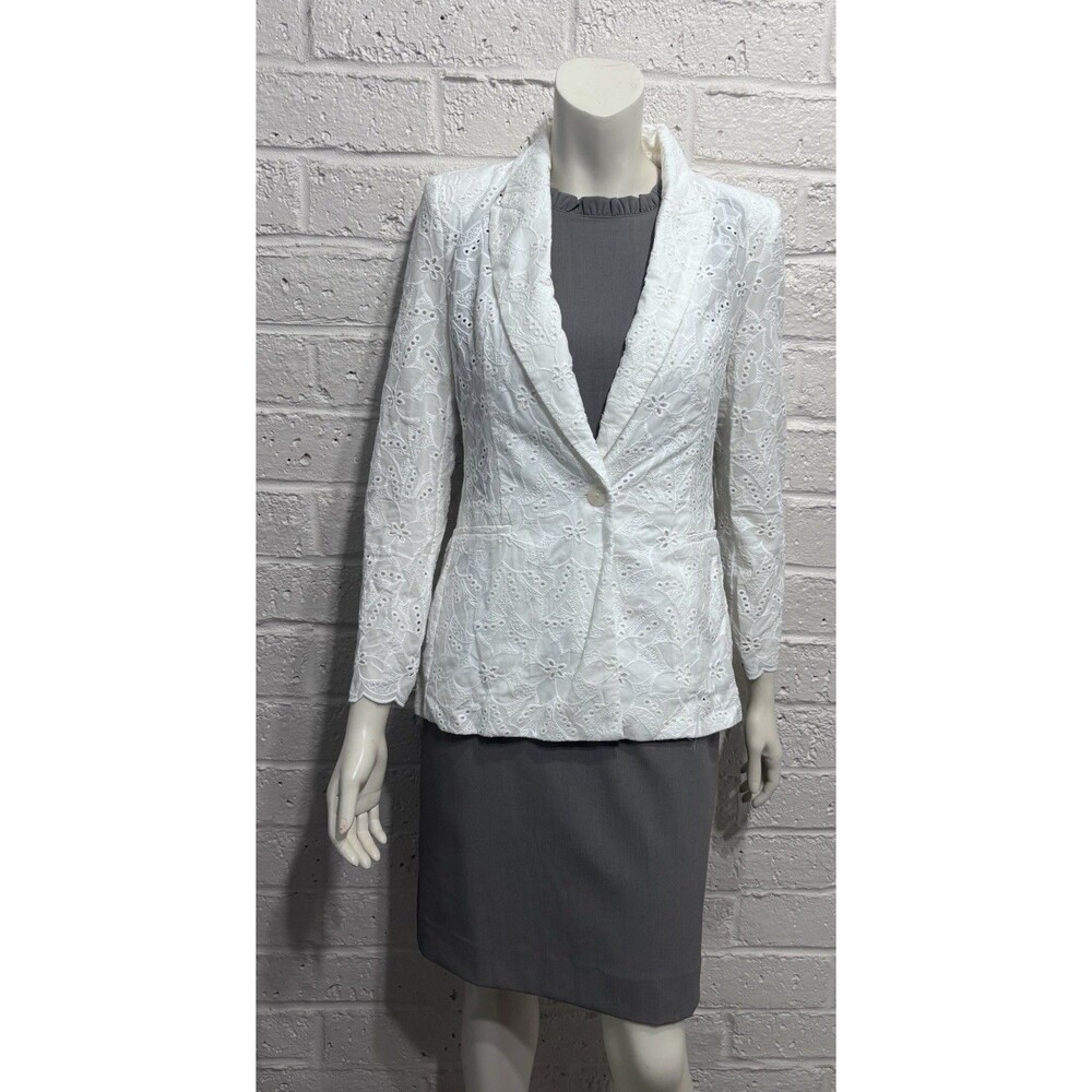 NWT Zara white eyelet blazer SIZE L embroidered Cotton tailored